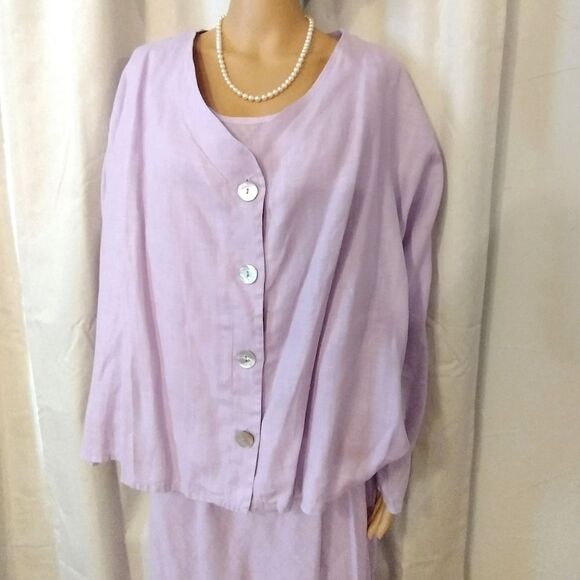 Rose Women's Size M or S Lavendar Purple Linen Skirt, Tank, And Button up Set - Picture 4 of 11